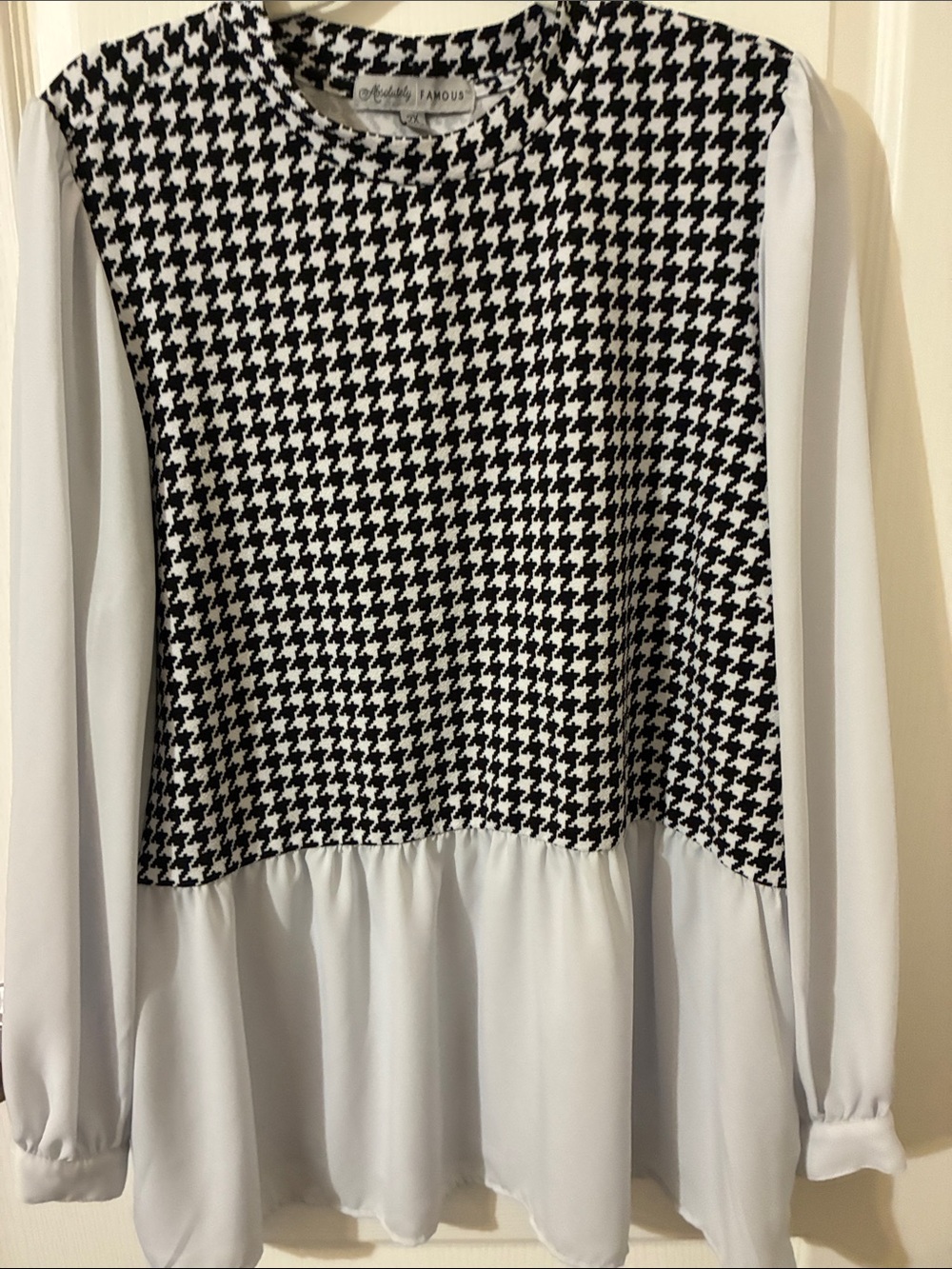 Absolutely Famous Black and White Houndstooth Peplum Tunic